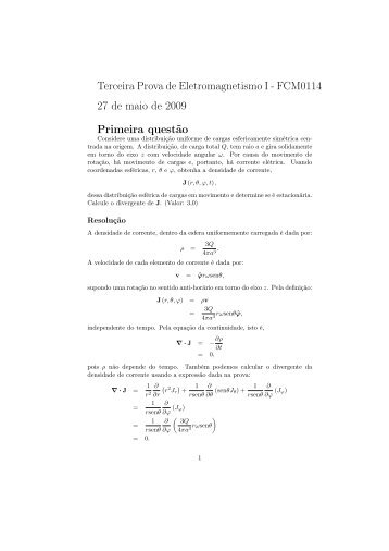 Terceira Prova de Eletromagnetismo I - FCM0114 27 de maio ... - IFSC