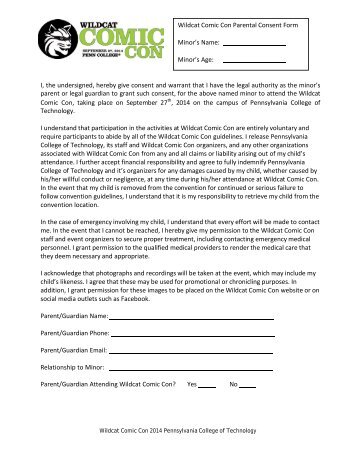 Parental Consent form - Wildcat Comic Con - Pennsylvania College ...