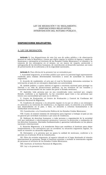 Ley de MigraciÃ³n y su Reglamento. Disposiciones Relevantes ...