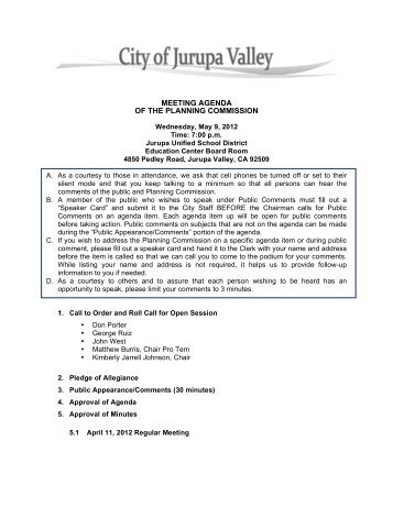meeting agenda of the planning commission - City of Jurupa Valley