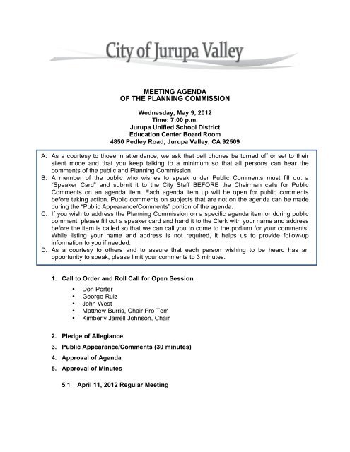 meeting agenda of the planning commission - City of Jurupa Valley
