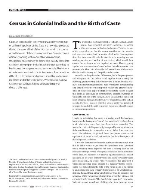 Census in Colonial India and the Birth of Caste - TamilNet