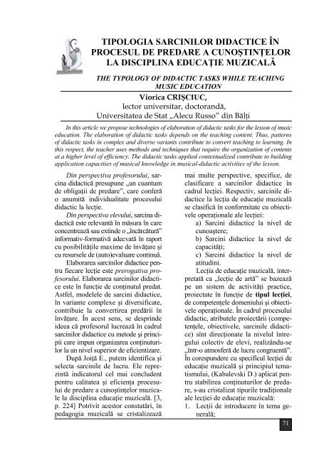 tipologia sarcinilor didactice Ã®n procesul de predare a cunoÅtinÅ£elor ...