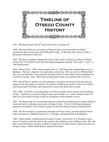 Timeline of Otsego County History - Otsego Community Connection