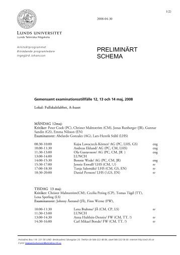 PRELIMINÄRT SCHEMA - Student LTH