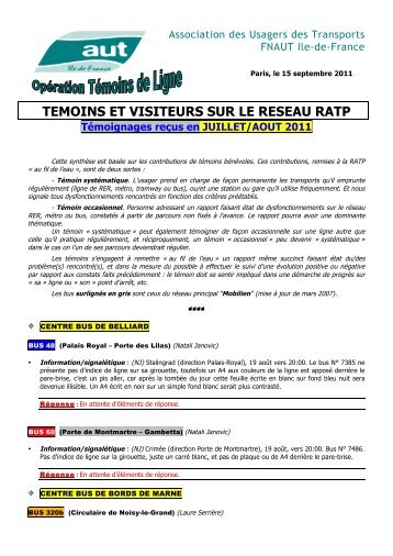 TEMOINS ET VISITEURS SUR LE RESEAU RATP - amutc