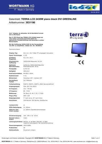 TERRA LCD 2430W 1920x1200 TFT, 24,1 S - Indat