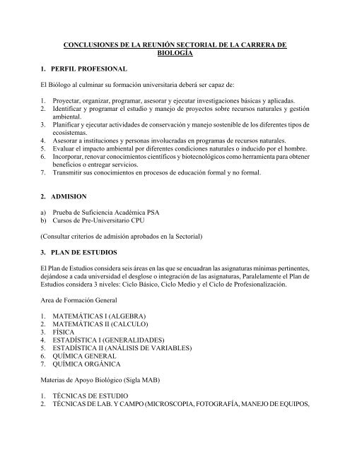 CONCLUSIONES DE LA REUNIÓN SECTORIAL DE LA CARRERA ...