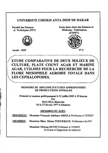 Etude comparative de deux milieux de culture, plate count ... - BEEP