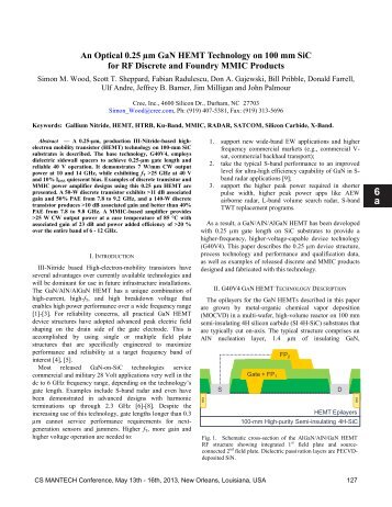 An Optical 0.25 Âµm GaN HEMT Technology on 100 ... - CS Mantech