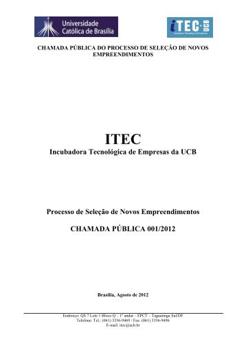 ITEC Incubadora TecnolÃ³gica de Empresas da UCB Processo de ...
