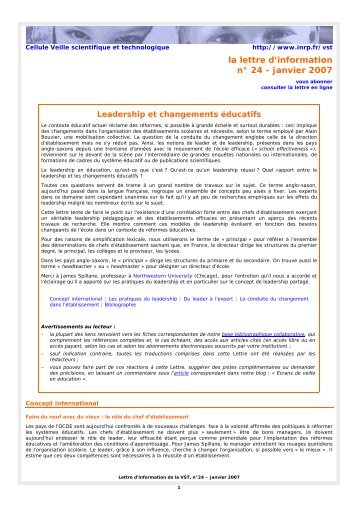 Lettre d'information de la veille scientifique et technologique - INRP