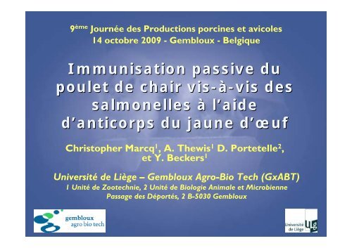 Immunisation passive du poulet de chair vis-Ã -vis des ... - FACW