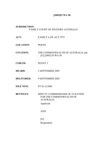 [2005]fcwa 96 jurisdiction - Family Court of Western Australia