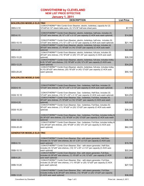 Convotherm Price List - Garland - Canada