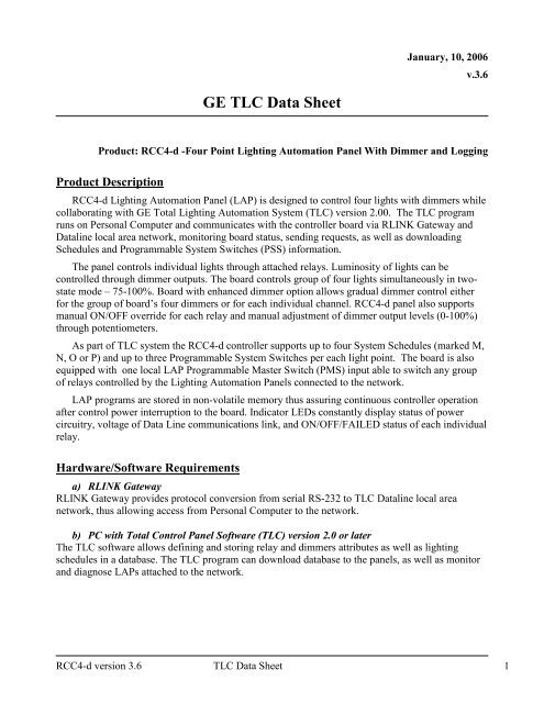 Ge Tlc Data Sheet Chipkin Automation Systems Ge Tlc Data Sheet Chipkin Automation Systems