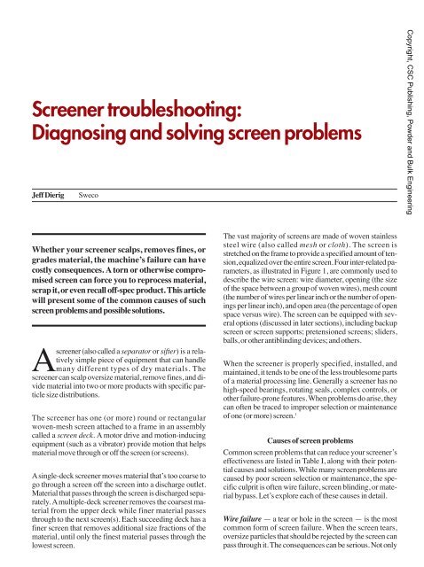 Screener troubleshooting: Diagnosing and solving screen problems