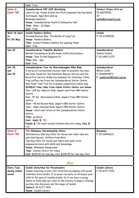 2012 Calendar last updated 30th Jan 12 - Warrumbungle National ...