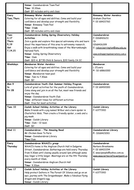 2012 Calendar last updated 30th Jan 12 - Warrumbungle National ...