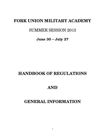 2013 Summer School Regulation Handbook - Fork Union Military ...