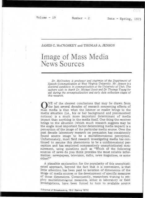 Image of Mass Media News Sources - James C. McCroskey