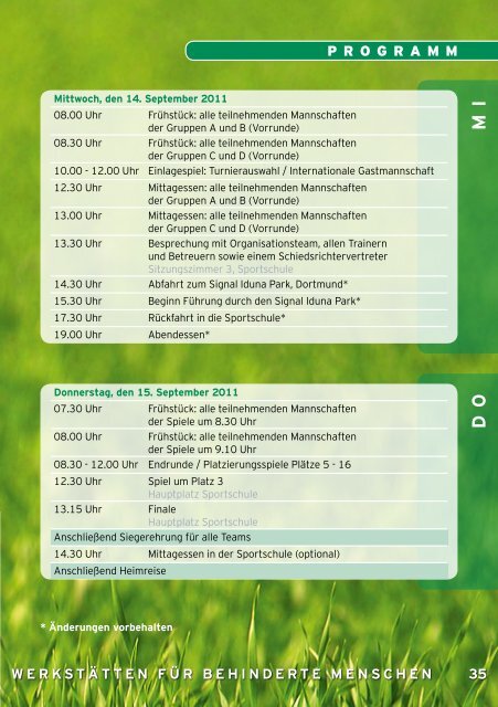 Programm Deutsche Fußball-Meisterschaft der Werkstätten für ...