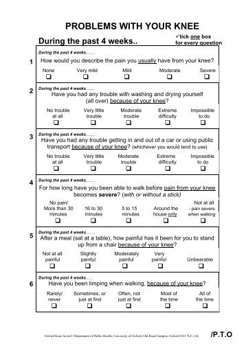Oxford knee score - NHS Milton Keynes CCG