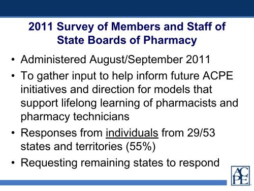 2011 ACPE Update - Accreditation Council for Pharmacy Education