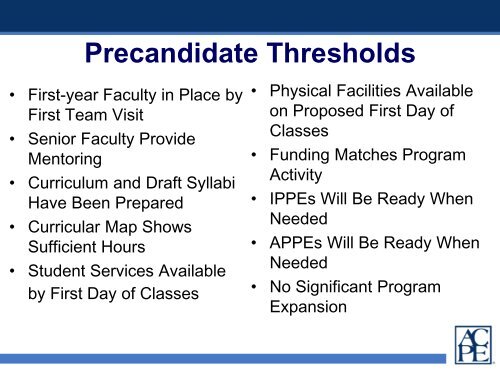 2011 ACPE Update - Accreditation Council for Pharmacy Education