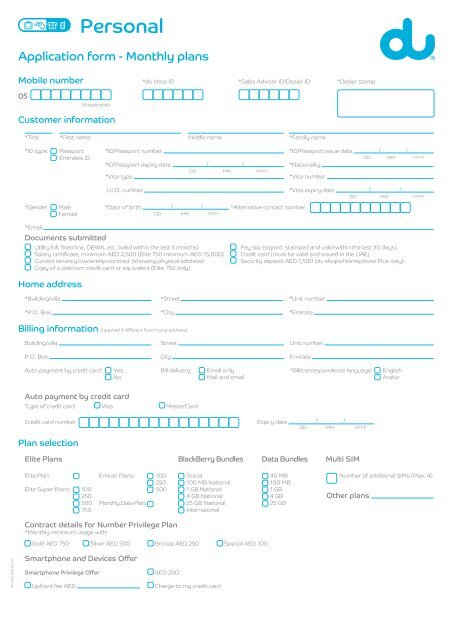 Application form - Mobile Postpaid (PDF, 608KB) - Du