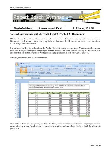 Versuchsauswertung mit Microsoft Excel 2007 / Teil 2 - Diagramme