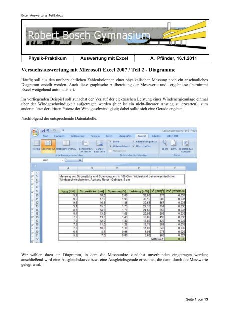 Versuchsauswertung mit Microsoft Excel 2007 / Teil 2 - Diagramme