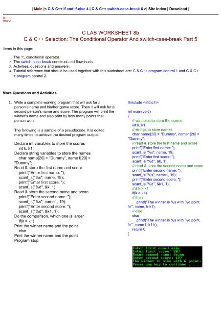 The switch-case-break 1 - Tenouk C &amp; C++