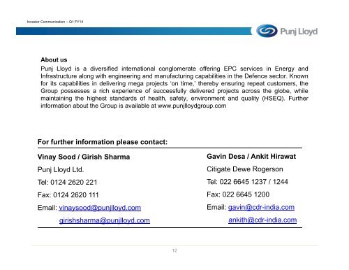 Investor Communique - Performance Overview ... - Punj Lloyd Group