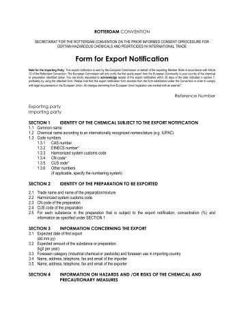 Form for Export Notification