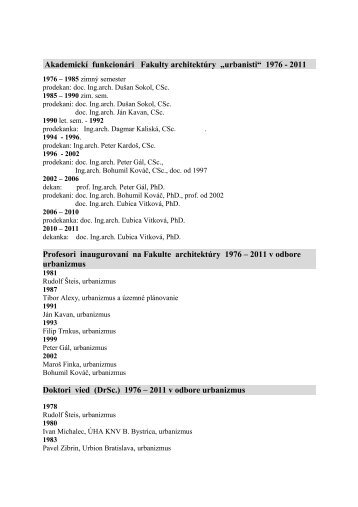 AkademickÃ­ funkcionÃ¡ri FA: - Fakulta architektÃºry STU
