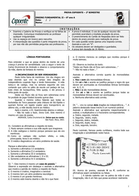 2o BIMESTRE ENSINO FUNDAMENTAL II â 6o ... - Escola Interativa