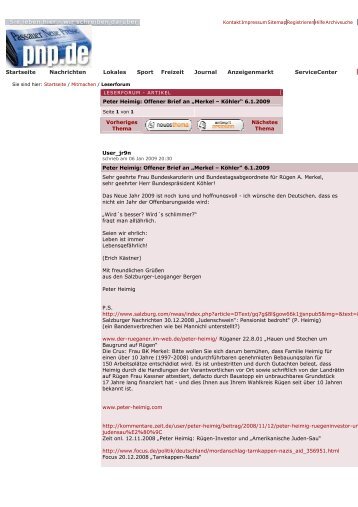 PNP 0.1.2009 Offener Brief an Merkel - Peter Heimig