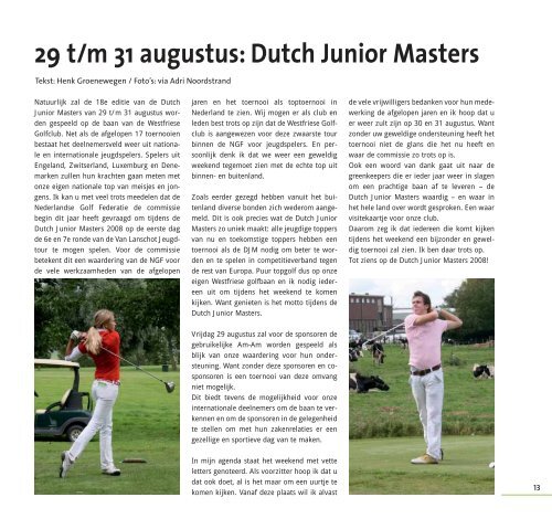 nummer 72 augustus 2008 Clubblad van de Westfriese Golfclub