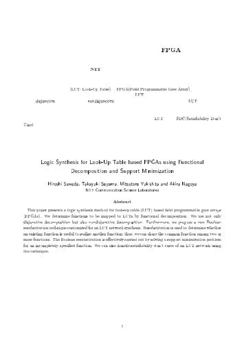 Logic Synthesis for Look-Up Table based FPGAs using Functional