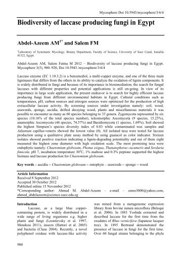 Biodiversity of laccase producing fungi in Egypt - Mycosphere-online ...