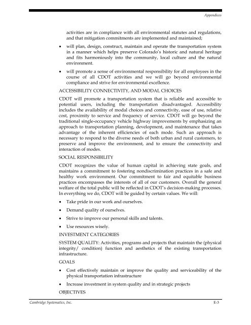 CDOT Performance Data Business Plan - Cambridge Systematics