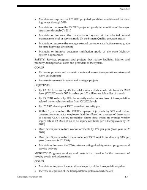 CDOT Performance Data Business Plan - Cambridge Systematics