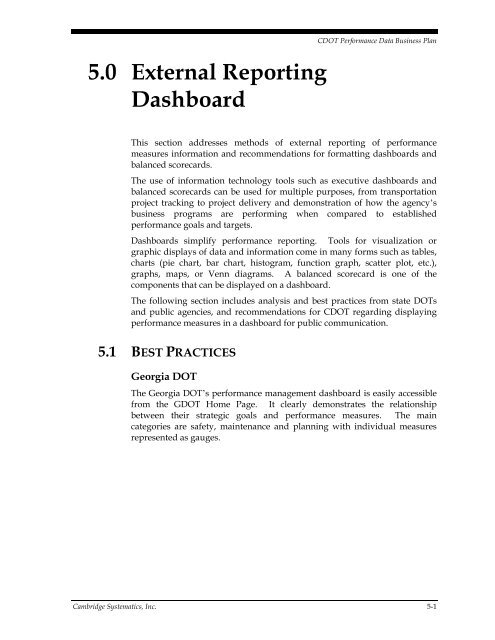 CDOT Performance Data Business Plan - Cambridge Systematics