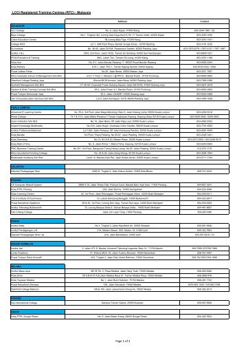 LCCI Registered Training Centres (RTC) - Malaysia Page 1 of 2