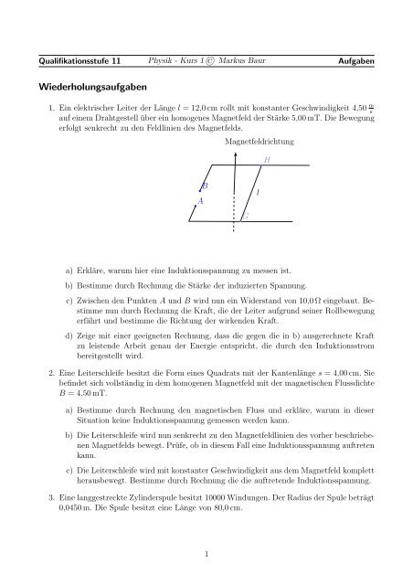 Aufgaben zur Induktion, RelativitÃ¤t und Schwingkreis - Treminer.de