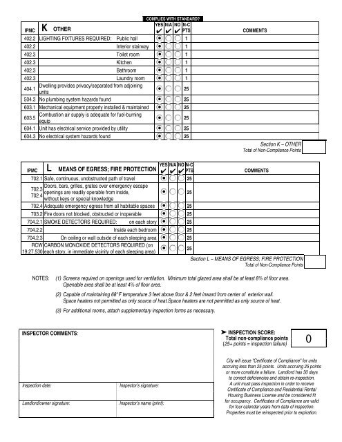 Inspection Checklist - the City of Tukwila