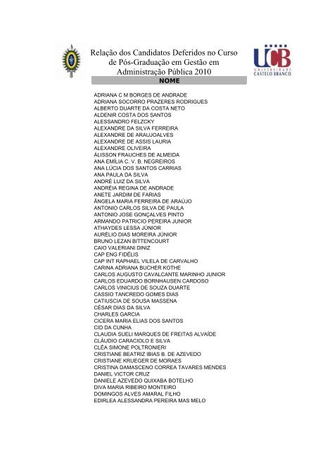 RelaÃ§Ã£o dos Candidatos Deferidos no Curso de PÃ³s-GraduaÃ§Ã£o em ...