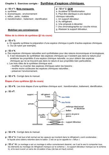 Chapitre 3. Exercices corrigÃ©s - SynthÃ¨se d'espÃ¨ces chimiques. p ...