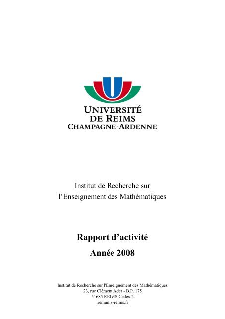 rapport activitÃ©s IREM Reims 2008 - Le portail des IREM